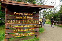 Sign for Lapataia Bay, Tierra del Fuego National Park. Argentina