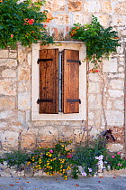 Window with shutters, village of Komiza, Vis Island, Croatia, Adriatic Sea, Mediterranean