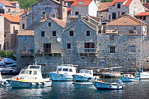 Boats moored in the village of Komiza, Vis Island, Croatia, Adriatic Sea, Mediterranean