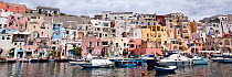 View of Procida, the small harbour of Corricella, island near Ischia Island, Italy, Tyrrhenian Sea, Mediterranean