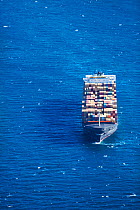 Aerial photograph of container ship near Cape Town Harbour, Atlantic Ocean, South Africa, Western Cape Province, March 2010