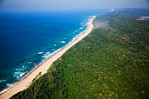 Aerial photograph of Indian ocean and forests, northern KwaZulu-Natal Province, South Africa, June 2010