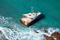 Aerial photograph, of Shipwreck in the Indian Ocean, Cape Agulhas, South Africa, August 2010