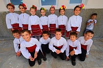 School children dance group, celebration of the opening of a new Tahini-production factory in Kondovo village, Eastern Rhodope Mountains, Bulgaria, May 2013.