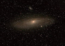 The Great Andromeda Galaxy (M32) and its two brightest satellite galaxies M110 to the right and close to Andromeda, and M32 (Messier 32) to the upper left. June 11, 2013 at 02.27. Taken with digital i...