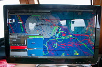 Computer tracking seagoing information aboard commercial fishing trawler. Stellwagen Banks, New England, United States, North Atlantic Ocean