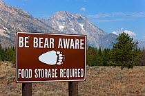 Bear warning sign, Grand Teton National Park, Wyoming, USA, September 2011.