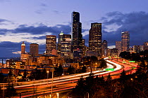 View of the Seattle skyline from the 12th Avenue South bridge, Washington, USA. March 2013.
