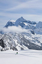 Backcountry skier near Artist Point  in The Heather Meadows Recreation Area, Washington, USA. March 2013.