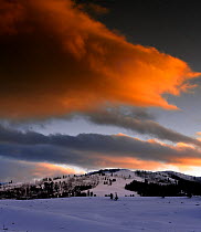 Sunset in the Lamar Valley of Yellowstone National Park, Wyoming, USA, February 2013.