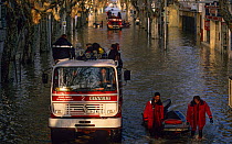 Rescue operation in Arles city flooded by the Rhone in December 2003. Camargue, France.