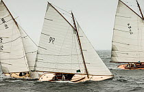 Three classic 6 Meters yachts, racing during the Classic Yacht Regatta in Newport, Rhode Island, USA, August 2013. All non-editorial uses must be cleared individually.