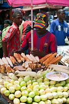 Street stall selling cooked corn, StoneTown, Zanzibar, Tanzania