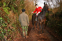 South Herefordshire Huntsman confronting a Hunt Saboteur, Herefordshire, UK