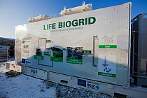 Information panel explaining the process involved in producing biogas and its different uses, Spain, January 2013.