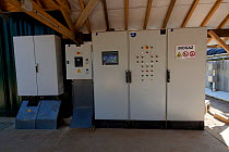Mainframe used for  the central controlling and monitoring of the process of anaerobic digestion in a cattle farm, Spain, January 2013.