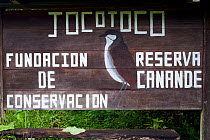 Canande Reserve sign, owned by the Jocotoco conservation foundation. Ecuador.