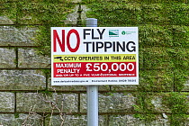 No Fly Tipping sign, Peak District, Derbyshire, England, UK, May.