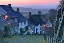Gold Hill, Shaftesbury at dawn, Blackmore Vale, Dorset, England, UK, January.