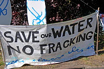 Anti-fracking protest - Save our Water No Fracking sign, Balcombe, West Sussex, England. 19th August 2013.