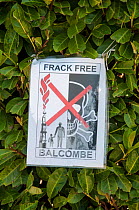 Anti-fracking protest, sign attached to hedge, Balcombe, West Sussex, England. 19th August 2013.