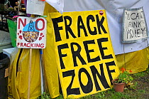 Anti-fracking protest signs, Balcombe, West Sussex, England. 19th August 2013.