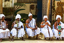Voodoo / Vodun priests and priestesses at Voodoo sacrifice ceremony, Benin, February 2011.