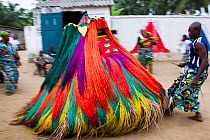 'Zangbeto' traditional voodoo guardians of the night in the Yoruba religion of Benin and Togo, at Voodoo / Vodun ceremony, Benin, February 2011.