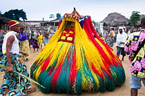 'Zangbeto' traditional voodoo guardians of the night in the Yoruba religion, at Voodoo / Vodun ceremony, Benin, February 2011.