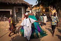 'Zangbeto' traditional voodoo guardians of the night in the Yoruba religion of Benin and Togo, at Voodoo / Vodun ceremony, Benin, February 2011.