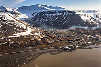 Aerial View of Longyearbyen Spitzbergen, Svalbard, Norway, June 2012.