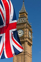 Big Ben and Union Jack Flag, Westminster, London, England, UK, June 2013.