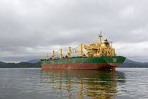 View of the container ship AS Valdivia in Prince Ruppert Harbour, used to ship grain and coal from Canada to China, British Columbia, Canada, June 2013.