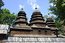 Wooden Church, Museum of Folk Architecture and Life, roof covered by laths, Lviv, Ukraine, June 2013.
