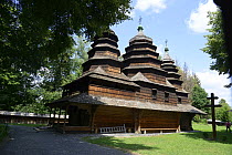 Traditonal wooden church, Museum of Folk Architecture and Life, Lviv, Ukraine, June 2013.
