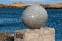 Sculpture of Wren egg (Troglodytes troglodytes) 'Eggin i Gledivik?' by Siguraur Guamundsson, ?34 giant granite eggs along the coast? at Djupivogur, Iceland, June 2011.