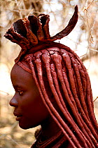 Himba woman with head dress which shows that she is married,  Kaokoland, Namibia, September 2013.