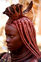 Himba woman with head dress which shows that she is married,  Kaokoland, Namibia, September 2013.