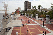 View of the malecon (promenade) and park along the Guayas River in Quayaquil, Ecuador, September 2011.