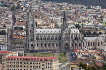 View of Basilica of the National Vow, seen Itchimbia Centro Cultural.  Quito, Ecuador, August 2010.