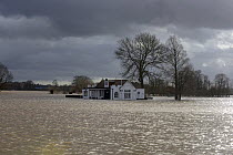 Floodwater covering a cricket ground, St. John's, Worcester, England, UK, February 2014.
