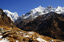 Annapurna Himal showing the Gangapurna and Gandharba Chuli mountains. Annapurna Sanctuary, central Nepal, November 2011.