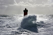 Stormy seas at the Pierres Noires lighthouse, Le Conquet, Armorique Regional Park. Finistere, Brittany, France, Iroise Sea. February 2014.   France, Bretagne, Finistere, Mer d'Iroise, parc naturel r...