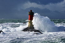 Rough seas at Pierres-Noires lighthouse during Storm 'Ruth', Le Conquet, Armorique Regional Park, Finistere, Brittany, France, Iroise Sea. 8th February 2014.  France, Bretagne, Finistere, Mer d'Iroi...