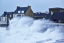 Large waves crash into Le Guilvinec during Storm 'Petra', Finistere, Brittany, France. 5th February 2014.  France, Bretagne, Finistere, Le Guilvinec, Tempete "Petra", le 5 fevrier 2014.
