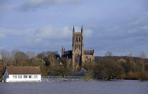 Worcester Cathedral during record breaking floods, St. John's, Worcester, Worcestershire, England,  13th February 2014.