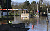 Electricity sub station under threat from flooding, Hylton Road, St. John's, Worcester, England, UK, 13th February 2014.