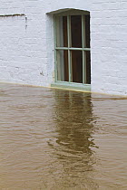Water levels almost up to window of house during the February 2014 flooding, Upton upon Severn, Worcestershire, England, UK, February.
