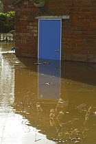 Flooding outside house with blue door during February 2014 floods, Upton upon Severn, Worcestershire, England, UK, 9th February 2014.