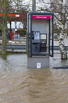 Flooded phone box during February 2014 floods, Upton upon Severn, Worcestershire, England, UK, 8th February 2014.
